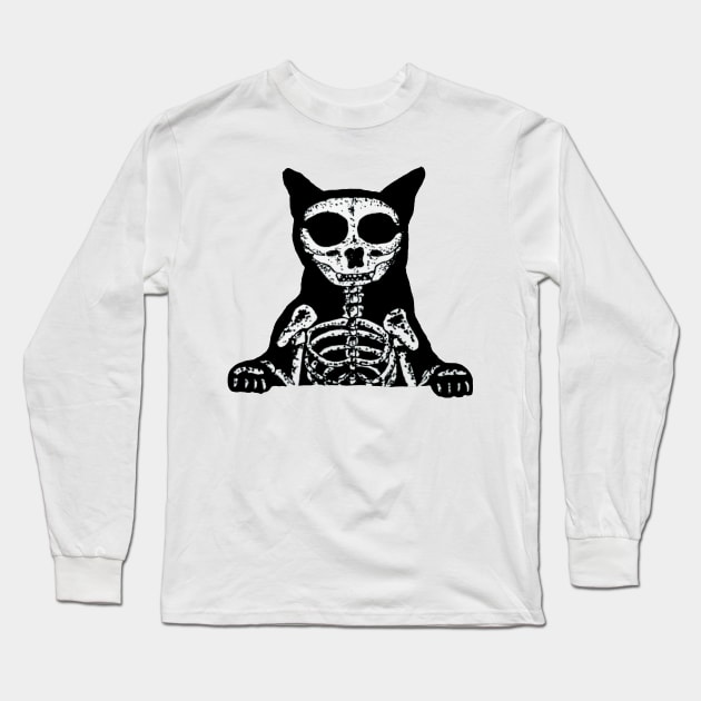 Inquisitive Black Cat Long Sleeve T-Shirt by Kieras Creations 